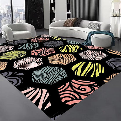 Large Living Room Area Rug 3x4ft,Modern Geometric Rugs, Multicolor Low Pile Farmhouse Carpet, Machine Washable & Non-Slip Non-Shedding for Classroom, Bedroom & Dorm