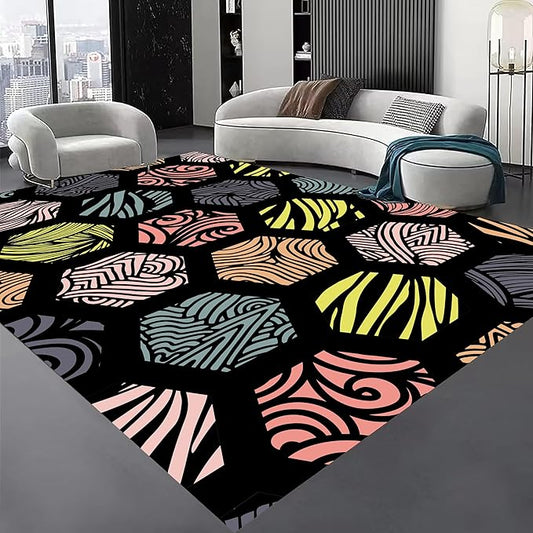 Large Living Room Area Rug 5x7ft,Modern Geometric Rugs, Multicolor Low Pile Farmhouse Carpet, Machine Washable & Non-Slip Non-Shedding for Classroom, Bedroom & Dorm