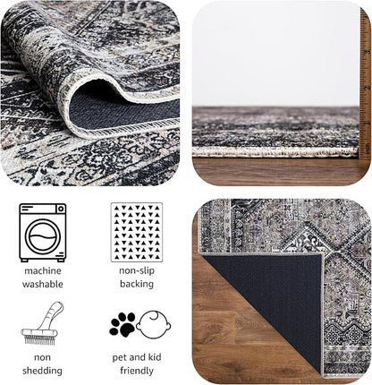 Keen Home Design 2x12 Rug - Machine Washable Runner Rug with Non-Slip Backing, Ideal for Hallway, Entryway, Kitchen, Laundry Room - Vintage, Easy Clean, Durable, Low Pile - (2'6" x 12')
