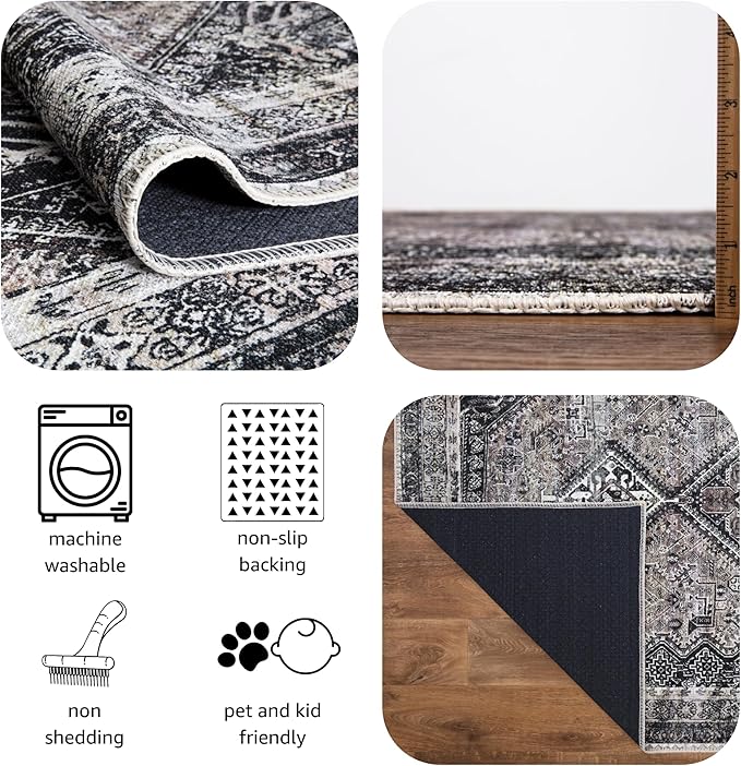 Keen Home Design 6x9 Rug - Machine Washable Area Rug with Non-Slip Backing, Ideal for Living Room, Dining Room, Bedroom - Vintage, Easy Clean, Durable, Low Pile Rug - (6' x 9')