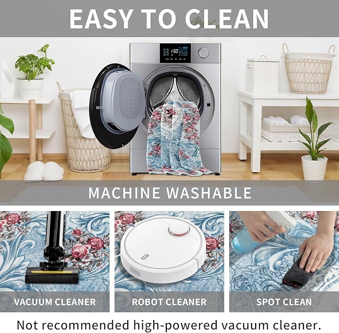 Easy-Going Floral Area Rug 2x3 Washable Entryway Rugs Front Door Mat Indoor Entrance Non-Slip Retro Flowers Small Entry Rug for Living Room Bedroom Kitchen Bathroom Office Lightweight Carpet, Teal Red