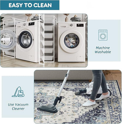 Dripex Hallway Runner Rug 2x10, Washable Rug Kitchen Rug Non Slip with Rubber Backing Soft Thin Vintage Carpet Runner for Entryway Bedroom Bathroom Laundry Room Living Room Decor, Teal Multi