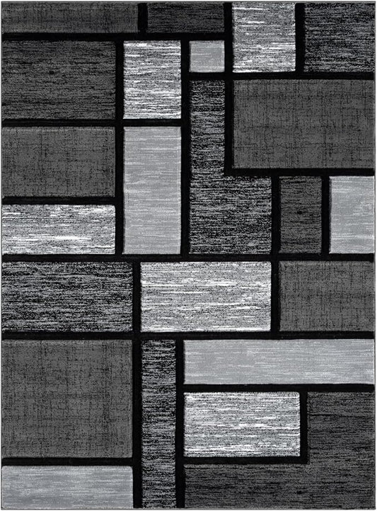 Area Rug Modern 4x5 Grey Geometry Soft Hand Carved Contemporary Floor Carpet Fluffy Texture for Indoor Living Dining Room and Bedroom Area