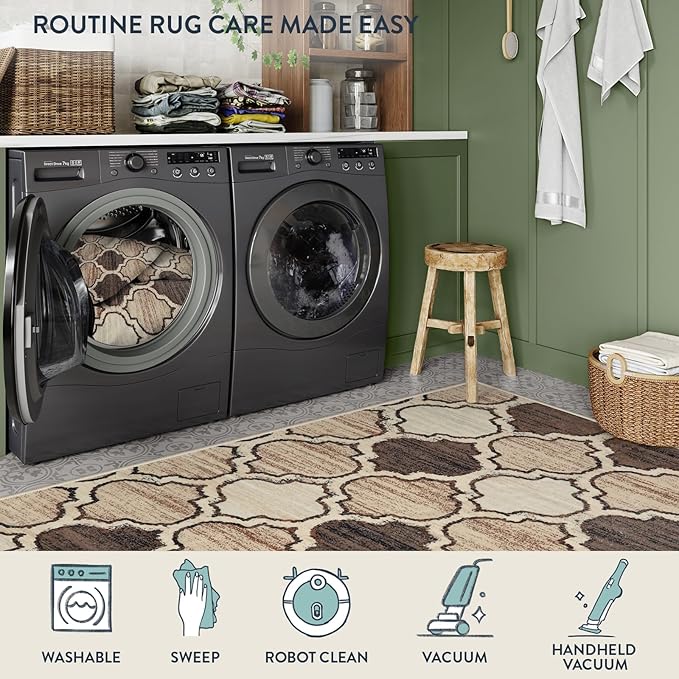 Lahome Moroccan Washable 3x5 Entry Way Rugs Indoor - Small Area Rug Aesthetic Non-Slip Throw Bedroom Rugs Thin Low-Plie Entryway Office Rug for Kitchen Bathroom Laundry Room, 3'x5'