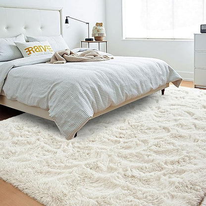 Beglad Fluffy Area Rugs 3 x 5 Feet, Modern Minimalist Style Shag Rugs, Non-Slip Indoor Carpet Soft Rugs for Bedroom, Living Room Cream White