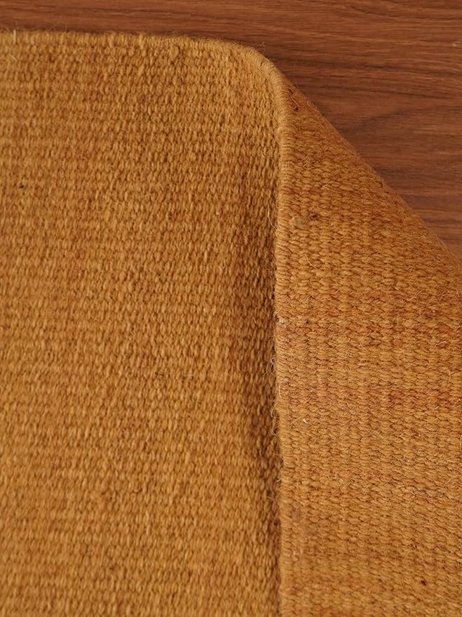 Rugsotic Carpets Hand Woven Flat Weave Kilim Wool ECO-Friendly Area Rugs - 6'x6', Square Shape, Gold Color, Solid Plain Design, Low Pile Handmade Area Rugs for Living Room, Bed Room (D00111)
