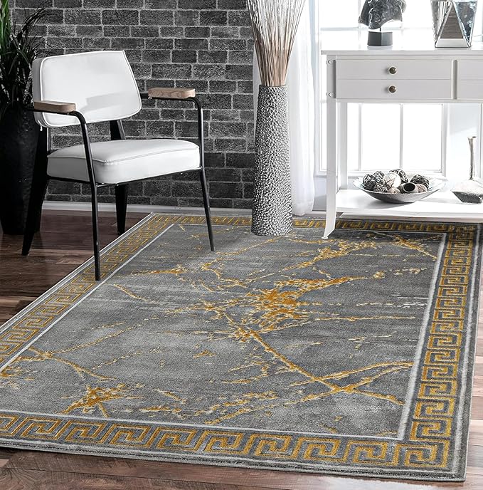 GLORY RUGS Area Rugs Marble 4x5 Grey Gold Carpet Modern Abstract Rug Living Room Dining Bedroom Rug