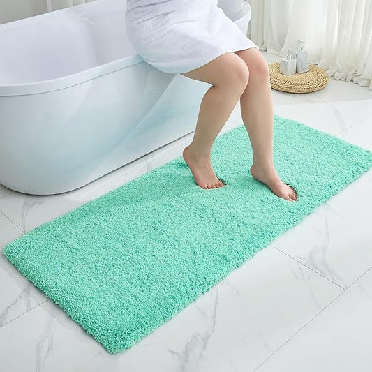Bathroom Rug 24x48 Non Slip Fluffy Bath Mat for Bathroom Floor Washable Plush Luxury Bath Rug for Tub Soft Absorbent Shower Mat, Spa Blue