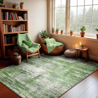 Abstract 4x6 Area Rug for Living Room Dining Room Entryway Sage Green