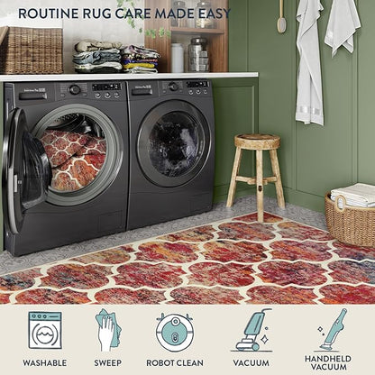 Lahome Moroccan 2x4 Rug Washable Runner Rugs, Non-Slip Kitchen Rugs Runner Throw Laundry Room Rug Small Rug for Bedroom Colorful Christmas Indoor Mat Entrance Bathroom (2'x4', California Sunset)