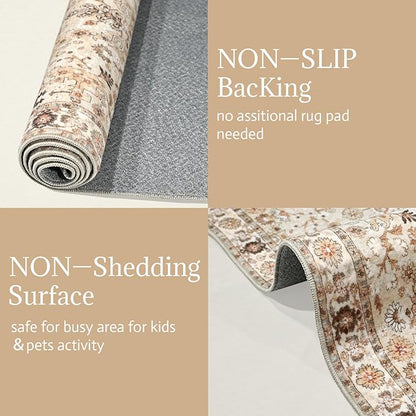 8x10 Washable Area Rugs Ultral Soft Non-Slip Stain Resistant Vintage Boho Large Carpet for High-Traffic Living Room & Dining Room