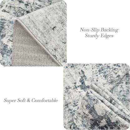Abstract Rug 5x7 Machine Washable Area Indoor Grey Low Pile Non-Slip Foldable Thin Accent Rugs for Bedroom Living Room Dining Room