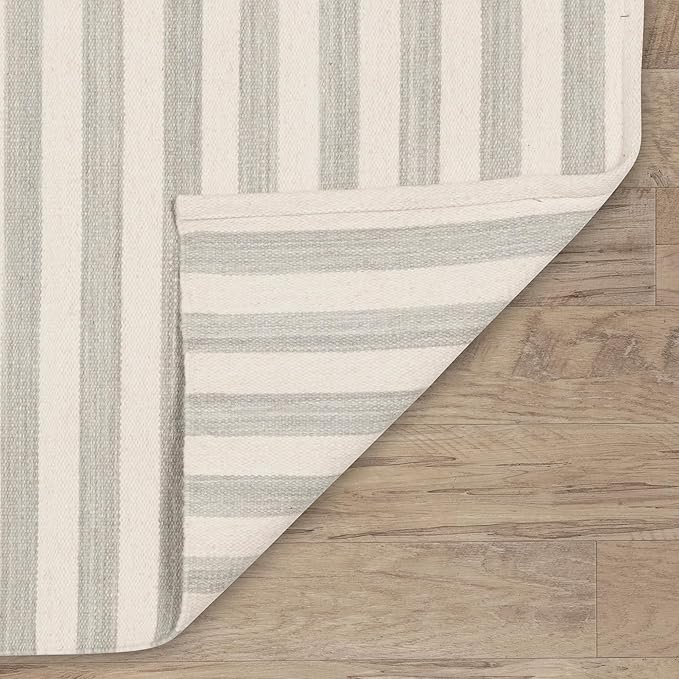 Home Conservatory Ladder Stripe Grey/Ivory Handwoven Wool 5 X 8 Feet, Grey/Ivory Stripe Pattern