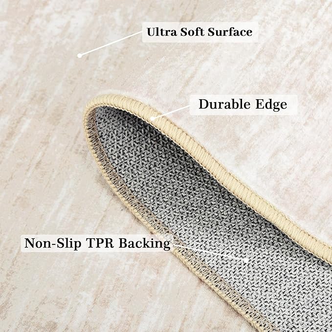 RUGSREAL 2x6 Runner Rug Washable Kitchen Runner Rug Modern Abstract Runner Mat for Hallway Contemporary Solid Rug Non-Slip Foldable Aesthetic Accent Floor Carpet for Living Room Bedroom, Beige