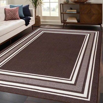 Beverly Rug Non Slip Area Rugs 3x3 Modern Bordered Non Skid Rubber Backing Soft Area Rug for Living Dining Room Easy to Clean Non Shedding Kitchen Bedroom Indoor Carpet 3 x 3 Brown
