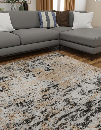 Rugs.com Leipzig Collection Rug – 5 Ft Square Beige Low-Pile Rug Perfect for Living Rooms, Kitchens, Entryways