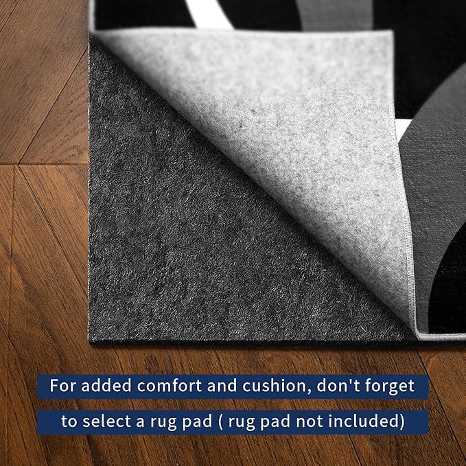 YIHOUSE 4x6 Ft Area Rugs, Concentric Circle Washable Rug, Black and White Geometric Design Rug for Small Living Room, Bedroom, Laundry Room, Entryway, Indoor Home Decor, Nonslip Non-Shedding