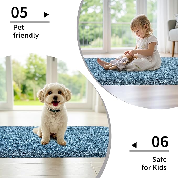 Blue Bathroom Rug 24x48 Non Slip Fluffy Bath Mat for Bathroom Floor Washable Plush Luxury Bath Rug for Tub Soft Shaggy Absorbent Shower Sink Mat