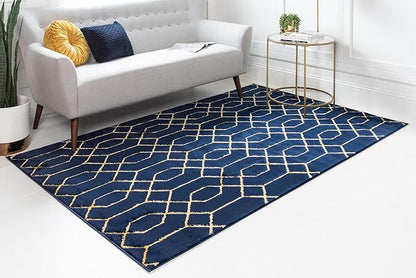 Unique Loom Glam Collection Area Rug - Trellis (3' 3" x 5' 3" Rectangle, Navy Blue Gold/ Gold)