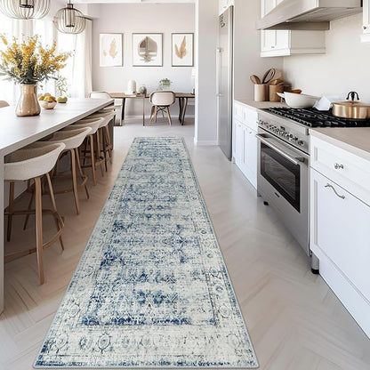 Morebes Vintage Rug Runners for Hallways Non Slip,Washable Runner Rug 2x10, Soft Long Distressed Non-Shedding Throw Carpet Runner Rug for Entryway Kitchen Laundry Living Room, Blue