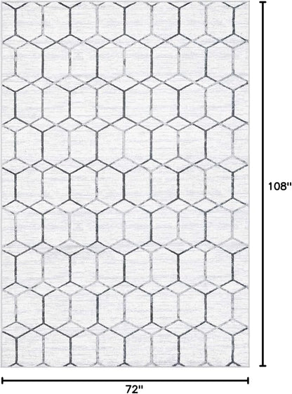 Rugs.com Lattice Trellis Collection Rug – 6' x 9' White Low-Pile Rug Perfect for Living Rooms, Large Dining Rooms, Open Floorplans