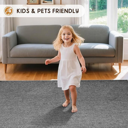 LBRO2M Easy Jute Solid Area Rug 8X10 Washable Rugs for Living Room Bedroom Natural Jute Indoor Outdoor Carpet Durable, Solid Non Shedding Eco Friendly (8X10 Black Gray)