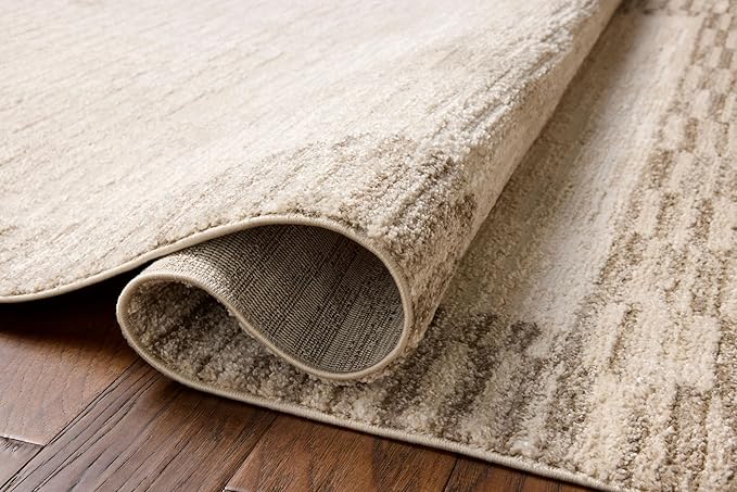 Loloi Chris Loves Julia Calvin Collection CLV-04 Ivory/Pebble 6'-3" x 9'-6" Area Rug Checkered Neutral Soft Living Room Bedroom Carpet