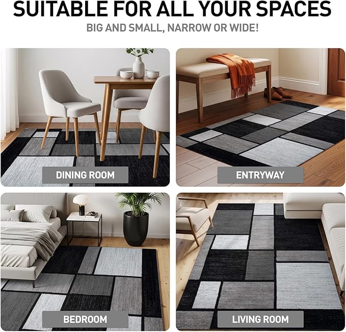 Rugshop Contemporary Modern Boxes Runner Rug 2' x 10' Gray