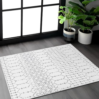 Lahome Moroccan Entryway Washable Rugs 2x3 Non-Slip Thin Kitchen Rug Throw Small Area Rugs for Bedroom Accent Print Distressed Bathroom Mat White Floor Indoor Doormat Carpet for Laundry Living Room
