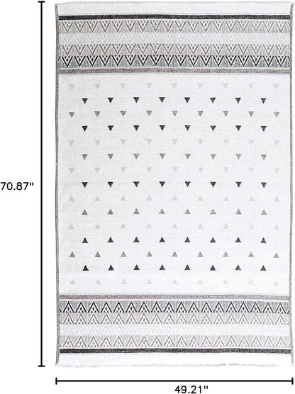 Alfa Rich 4x6 Gray Off White Washable Area Rugs for Living Room Bedroom Kitchen Dining Cotton Rug