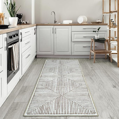 Bloom Rugs Washable Non-Slip 10 ft Runner - Brown Striped Runner for Entryway, Hallway, Bathroom, and Kitchen - Exact Size: 2.5' x 10'