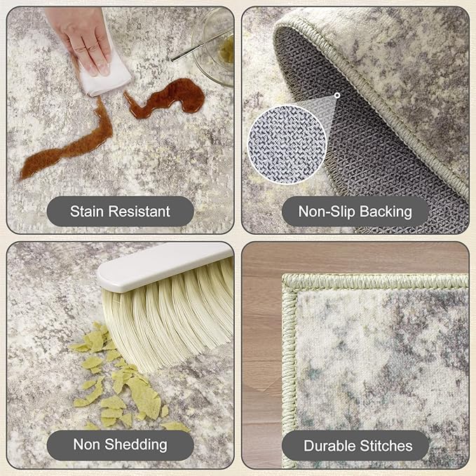 Washable Area Rugs for Living Room 9x12 - Large Neutral Modern Abstract Rug, Soft Low Pile Carpet with Non Slip Backing for Under Dining Room Table, Bedroom, Home, Office, Dorm - Brown Grey