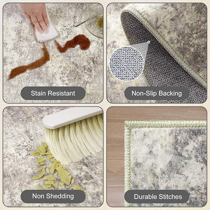 Washable Area Rugs for Living Room 9x12 - Large Neutral Modern Abstract Rug, Soft Low Pile Carpet with Non Slip Backing for Under Dining Room Table, Bedroom, Home, Office, Dorm - Brown Grey