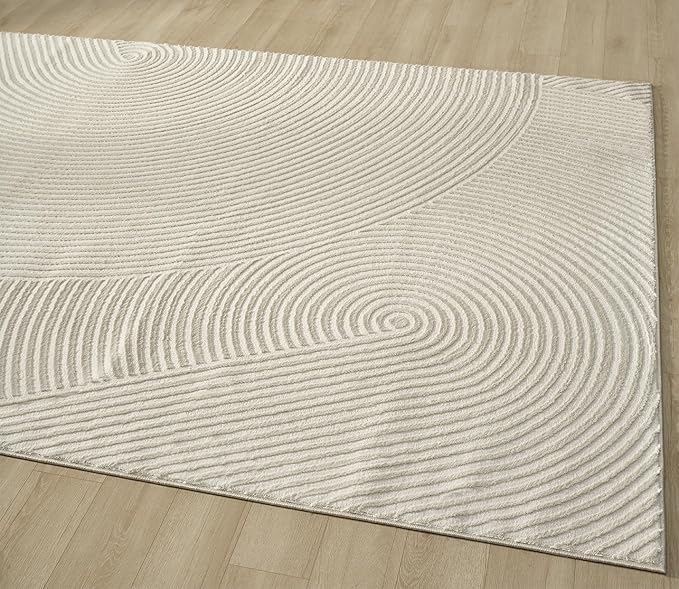Abani Cream Area Rug 9' x 12' for Living Room, Bedroom - Zen Reiki Circles Pattern - Durable & Easy to Clean