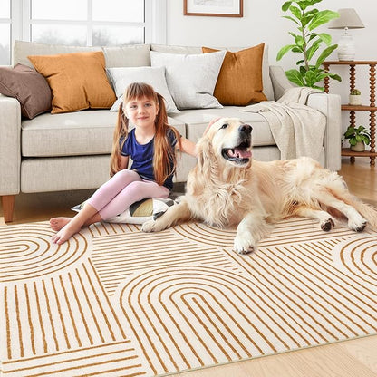 Lahome Abstract Bedroom Rugs, Soft Washable Area Rugs 4x6 Non Slip Rainbow, Ultra-Thin Orange Throw Carpet for Entryway Kitchen Living Room, Orange