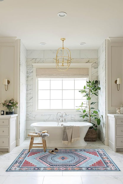 Fame Living Washable Area Rug. Modern Farmhouse. Vintage. Turkish. Bohemian. Distressed. Oriental. Traditional. Rugs for Living Room. Dining. Bedroom. Office. Entryway. Foyer. (856BlM, 2' x 3')