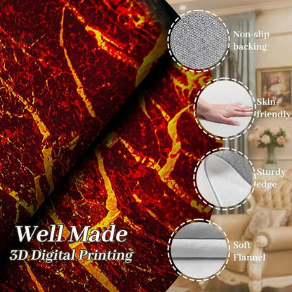 Visual Illusion Lava Area Rug, 6x8ft, 3D Red Flame Volcanic Rock Carpet for Living Room, Fade Resistant Absorbent Floor Mat, No Crease Foldable Soft Low Pile Rugs for Bedside Hallway