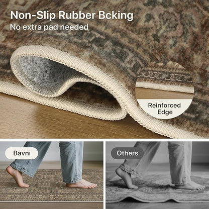Bavni 2'6''x6 Rug Runners for Hallways, Washable Runner Rug Non Slip, Vintage Floral Print Style Rugs for Bedroom-Lightweight Low Pile Carpet for Hallways Bathroom, Brown