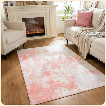 Istana 4x6 Area Rug - Pink Rugs for Living Room 4x6 - Foldable Rugs for Bedroom - Stain Resistant Washable Rug - Eco-Friendly Boho Area Rugs - Easy to Clean Living Room Rug 4 x 6