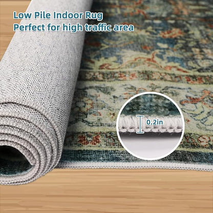 Dripex Runner Rug-2x8 Washable Distressed Hallway Runner Oriental Medallion Carpet Runner Non-Slip Stain-Resistant Kitchen Mat Foldable Thin Accent Rug for Entrance Living Room Bedroom