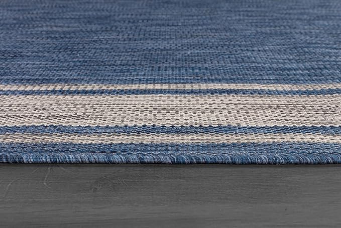 Beverly Rug Outdoor Rug 5x7 Modern Bordered Area Rugs for Indoor and Outdoor Patio Deck Porch Garden Waterproof Weather Sun Resistant Washable Outside Carpet (5 x 7 Navy)