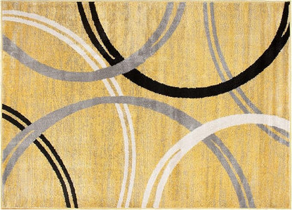 Rugshop Wavy Circles Design Accent Rug, Carpet with Jute Backing for Entryway, Kitchen, or Office, Yellow, 2' x 3'