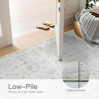 Washable 3×5 Area Rug for Living Room, Vintage Floral Rug Soft Non Slip Stain Resistant Boho Carpet for Bedroom Dinning Room Kitchen Home Office 02 Beige