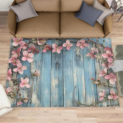 3x5 Vines Dorm Rug - Vintage Wood Panels Small Rugs for Bedroom, Rural Flowers Area Rug Washable Non Slip for Bedroom Kitchen Living Room Entryway