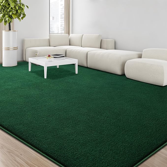 Large Area Rugs for Living Room Bedroom, 7x10 Feet Dark Green Rug, Minimalist Modern Shag Rug, Soft Thick Memory Foam Indoor Carpet, Non-Slip Washable Rug for Boys Girls Dorm Nursery Room Home Decor