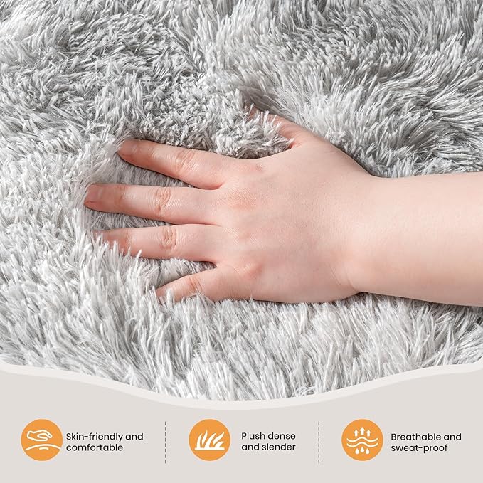 Zentavio Grey and White Area Rugs for Living Room Large Men Room Carpet 9x12 Bedroom Fluffy Furry Shag Aesthetic Plush High Pile Floor Rug for Kids Room Dorm Home Decor Tie-Dyed