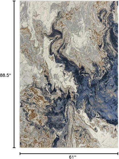LUXE WEAVERS Marble Swirl Abstract Area Rug, Blue 5x7