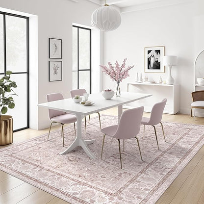 Light Pink Nursery Rug Large Area Rugs for Living Room Vintage Rug Boho Floral Washable Area Rugs 9x12 Indoor Carpet for Bedroom Dining Room Kids Room