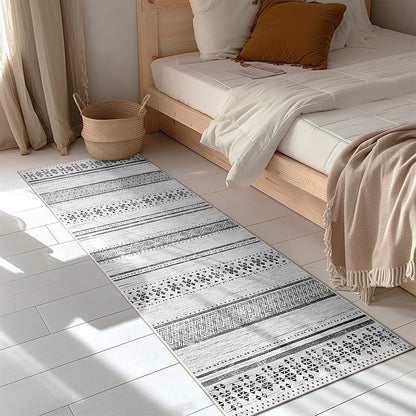 BESTSWEETIE 2x6 Area Rugs for Living Room Washable Moroccan Farmhouse Neutral Geometric Low Pile Non-Slip Soft Print Pattern Rug for Bedroom Kitchen Dining Room Entryway Grey/Black/Navy