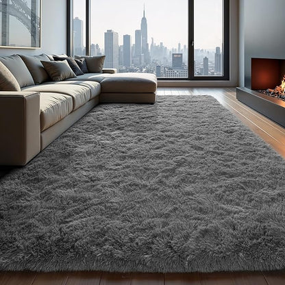 Zentavio 8x10 Area Rugs for Living Room Clearance Grey Rugs for Bedroom Large Big Carpet Fluffy Furry Soft Shag Aesthetic Plush High Pile Gray Rug for Nursery Kids Room Dorm